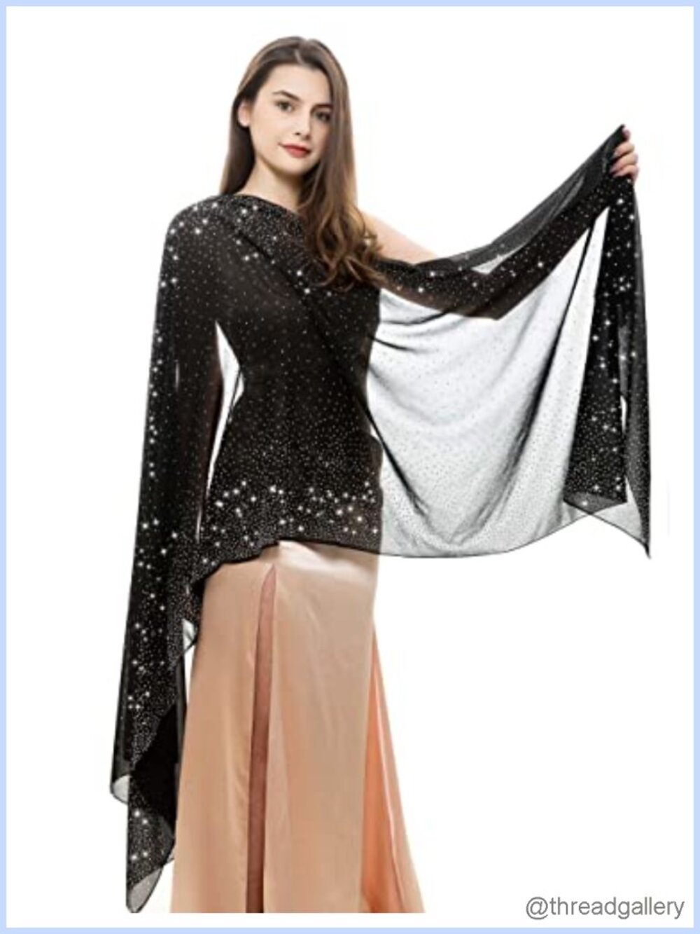 Rhinestone Chiffon Shawl Wrap Sparkly Scarf for Evening Dresses